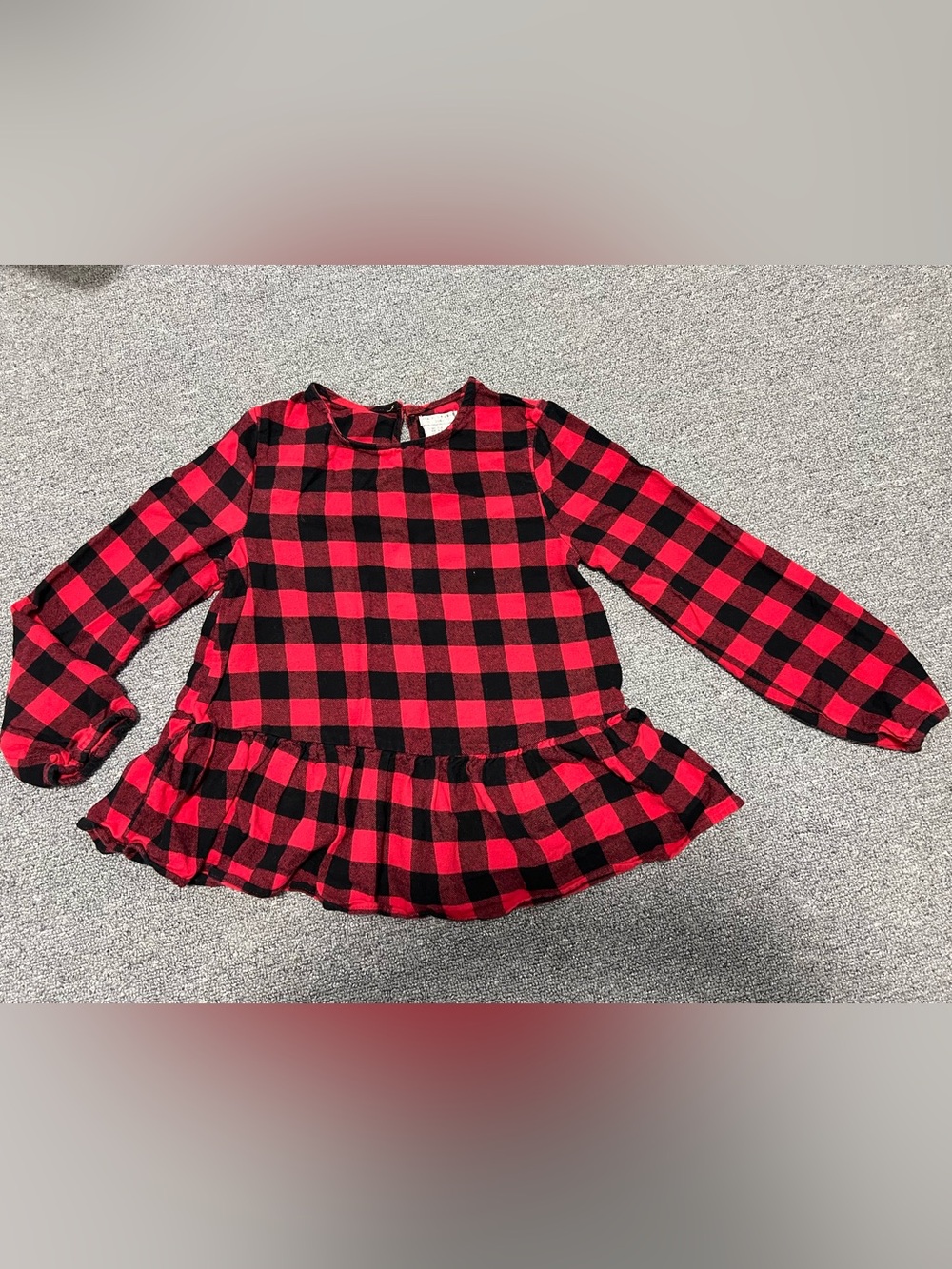 Max Studio Girl Red and Black Buffalo Plaid Peplum Long Sleeve Top